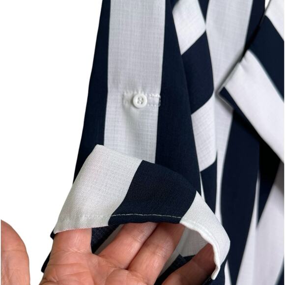 Elodie Navy Stripe Trendy Open Front Blazer Jacket Long Sleeve Size Medium - Picture 3 of 10